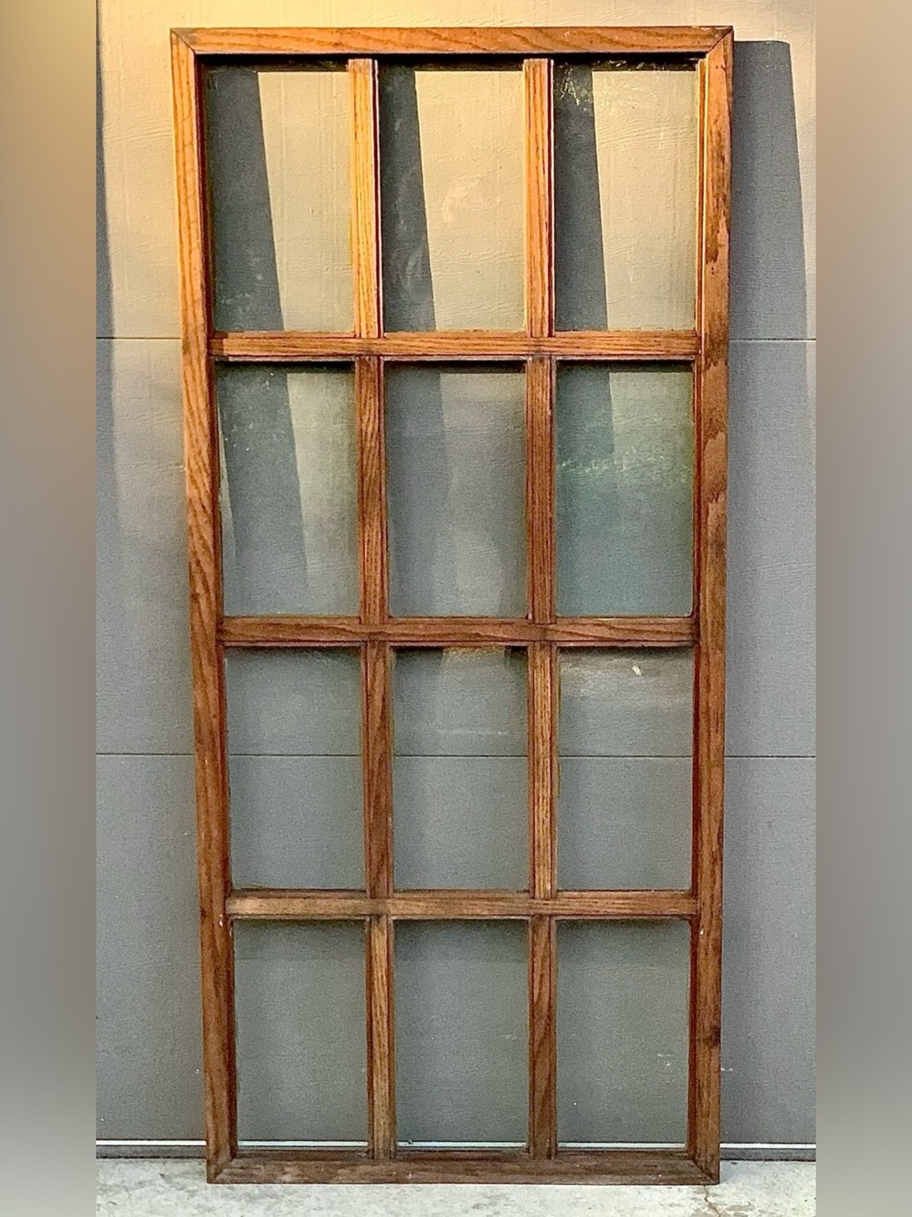 c. 1900 Antique 12 Lite Mission Oak Craftsman Style French Door Window Pane
